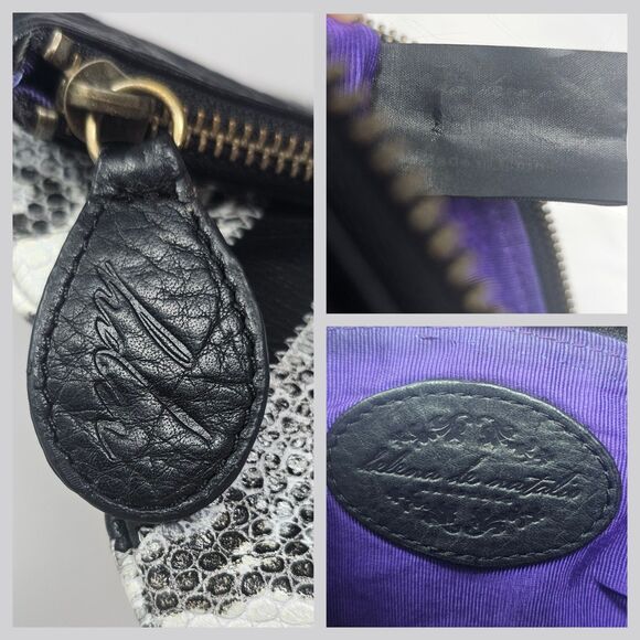 Helena De Natalio Leather Snake Foldover Clutch Bag Black White Chevron Pattern - Picture 12 of 13